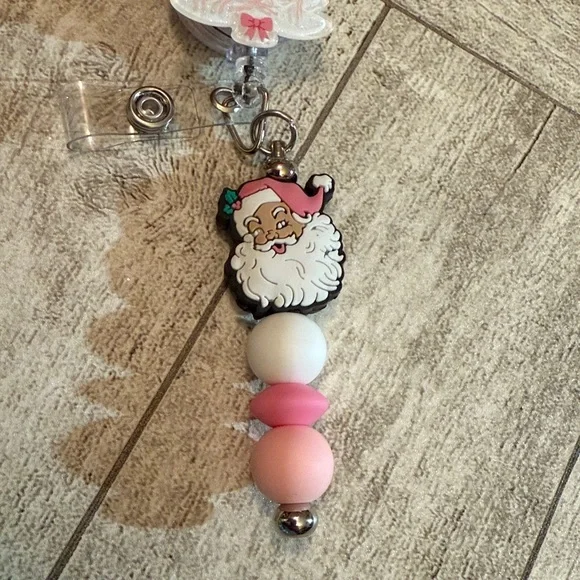 Pink Christmas Santa‎ Vintage Style Badge Reel Name Tag Holder Nurse - Picture 2 of 3